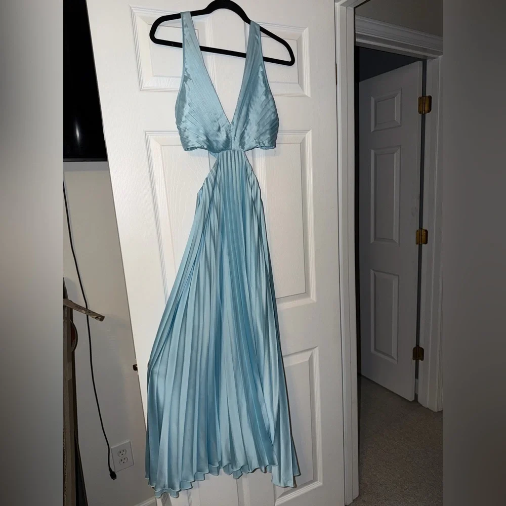 Abercrombie & Fitch Elegant Blue Pleated Cutout Maxi Dress Size Small Tall